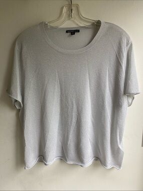 James Perse Silver Sparkly Short Sleeved Top  Medium (Size 2)